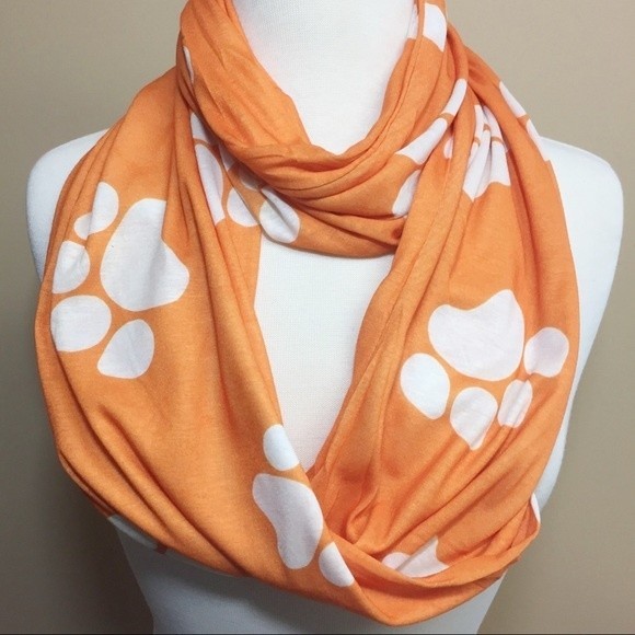 Orange & White Paw Print Knit Infinity Scarf - Picture 1 of 5